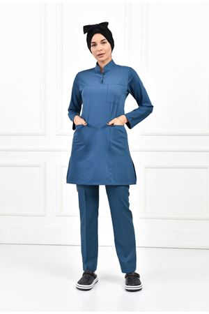 Yarıdan Hakim Model Likralı Viskon Kadın  Takım Petrol Yeşili