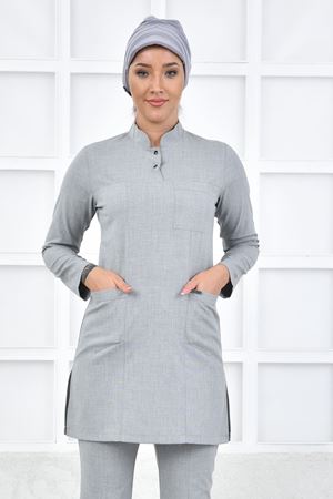 Yarıdan Hakim Model Santana Kadın  Tek Üst Açık Gri