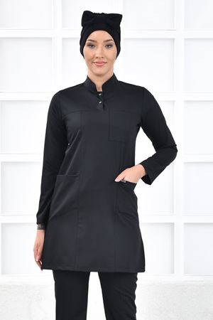 Yarıdan Hakim Model Likralı Viskon Kadın Tesettür Tek Üst Siyah