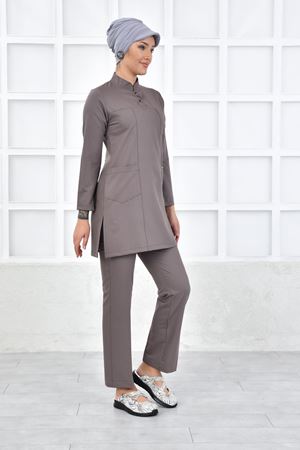 Yarıdan Hakim Model Likralı Viskon Kadın Tesettür Takım Koyu Bey