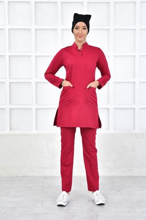 Yarıdan Hakim Model Likralı Viskon Kadın Tesettür Takım Koyu Fuşya