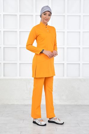 Yarıdan Hakim Model Likralı Viskon Kadın Tesettür Takım Turuncu