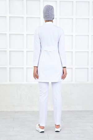 Yarıdan Hakim Model Likralı Viskon Kadın Tesettür Takım Beyaz