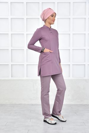 Yarıdan Hakim Model Likralı Viskon Kadın Tesettür Takım Leylak