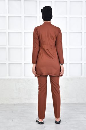 Yarıdan Hakim Model Likralı Viskon Kadın Tesettür Takım Kiremit