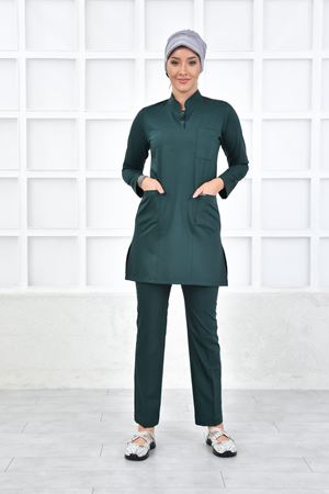 Yarıdan Hakim Model Likralı Viskon Kadın Tesettür Takım Zümrüt Yeşili
