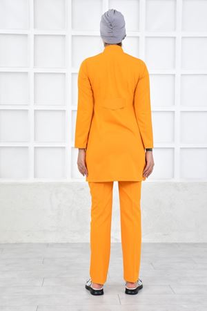 Yarıdan Hakim Model Likralı Viskon Kadın Tesettür Takım Turuncu