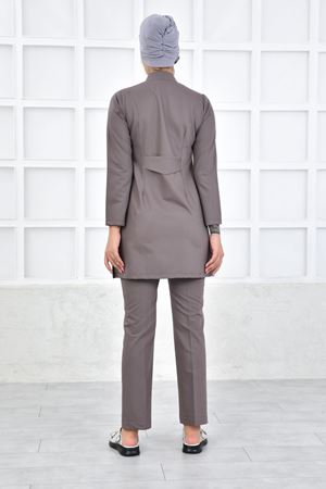 Yarıdan Hakim Model Likralı Viskon Kadın Tesettür Takım Koyu Bey