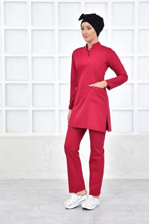 Yarıdan Hakim Model Likralı Viskon Kadın Tesettür Takım Koyu Fuşya