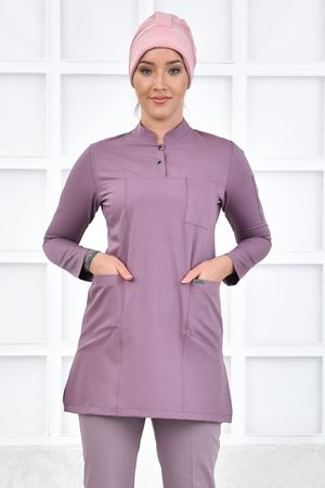 Yarıdan Hakim Model Likralı Viskon Kadın Tesettür Tek Üst Leylak