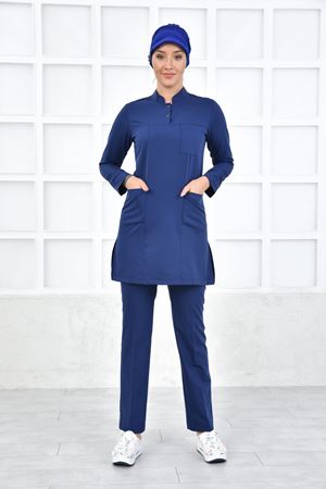 Yarıdan Hakim Model Likralı Viskon Kadın Tesettür Takım İndigo