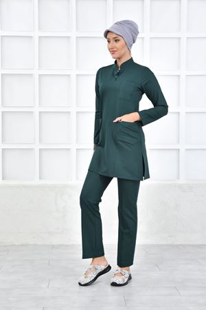 Yarıdan Hakim Model Likralı Viskon Kadın Tesettür Takım Zümrüt Yeşili