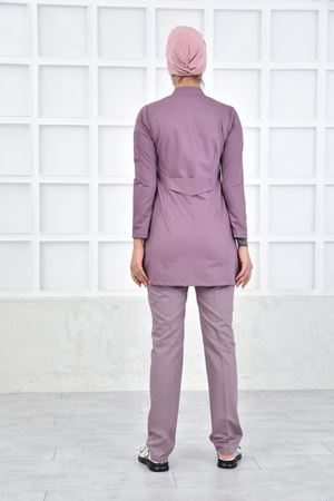 Yarıdan Hakim Model Likralı Viskon Kadın Tesettür Takım Leylak