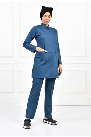 Yarıdan Hakim Model Likralı Viskon Kadın  Takım Petrol Yeşili