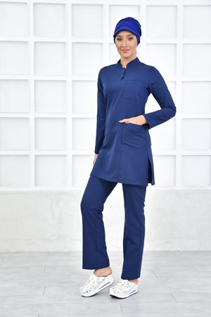 Yarıdan Hakim Model Likralı Viskon Kadın Tesettür Takım İndigo