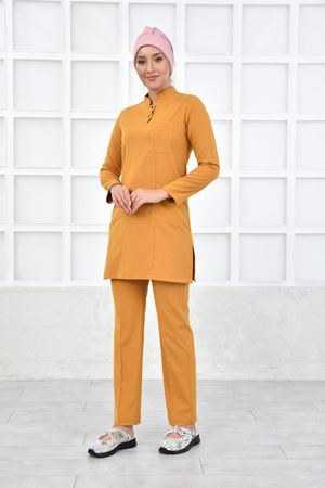 Yarıdan Hakim Model Santana Kadın Tesettür Takım Hardal