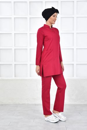 Yarıdan Hakim Model Likralı Viskon Kadın Tesettür Takım Koyu Fuşya