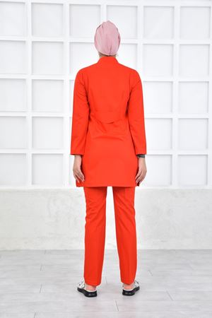 Yarıdan Hakim Model Likralı Viskon Kadın Tesettür Takım Kırmızı