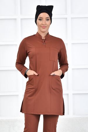 Yarıdan Hakim Model Likralı Viskon Kadın Tesettür Tek Üst Kiremit