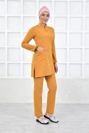 Yarıdan Hakim Model Santana Kadın Tesettür Takım Hardal