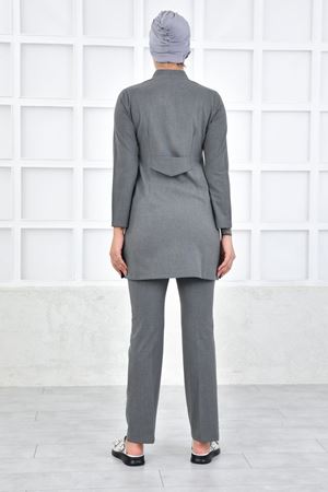 Yarıdan Hakim Model Santana Kadın Tesettür Takım Orta Gri