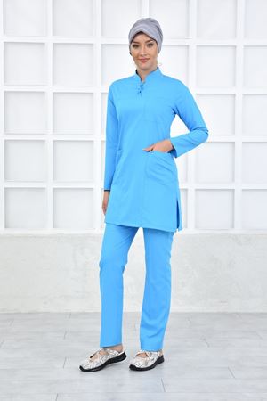 Yarıdan Hakim Model Likralı Viskon Kadın Tesettür Takım Turkuaz