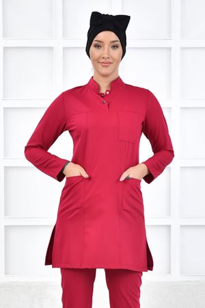 Yarıdan Hakim Model Likralı Viskon Kadın  Tek Üst Koyu Fuşya