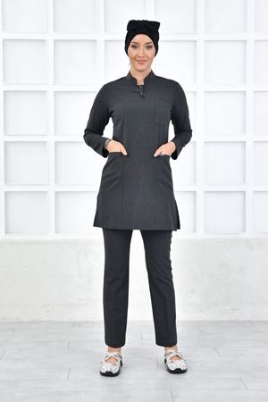 Yarıdan Hakim Model Santana Kadın Tesettür Takım Koyu Gri