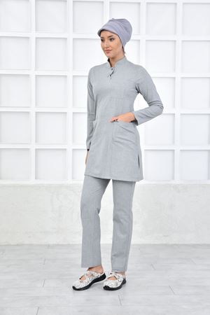 Yarıdan Hakim Model Santana Kadın Tesettür Takım Açık Gri