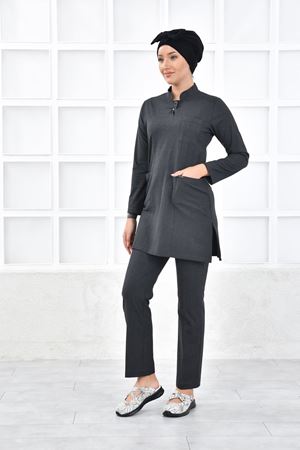 Yarıdan Hakim Model Santana Kadın Tesettür Takım Koyu Gri
