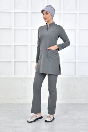 Yarıdan Hakim Model Santana Kadın Tesettür Takım Orta Gri