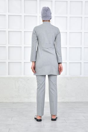 Yarıdan Hakim Model Santana Kadın Tesettür Takım Açık Gri