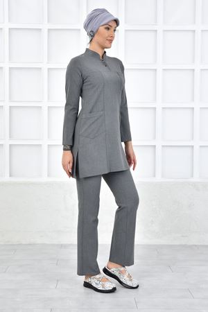 Yarıdan Hakim Model Santana Kadın Tesettür Takım Orta Gri