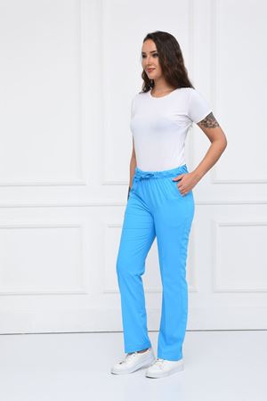 Lastikli Model Likralı Viskon Kadın Pantolon Turkuaz Mavi