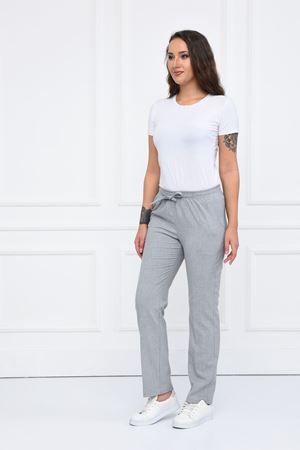 Lastikli Model Likralı Viskon Kadın Pantolon Açık Gri
