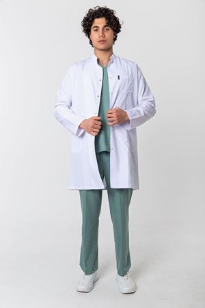 Hakim Yaka Model Alpaka Erkek Önlük Beyaz