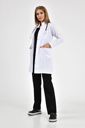 Hakim Yaka Model Alpaka Kadın Önlük Beyaz