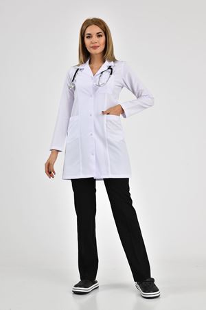 Ceket Yaka Model Alpaka Kadın Önlük Beyaz