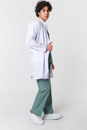 Hakim Yaka Model Likralı Viskon Erkek Önlük Beyaz