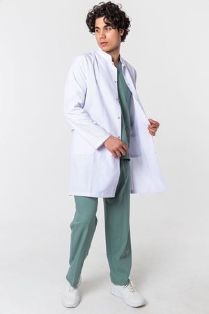 Hakim Yaka Model Likralı Viskon Erkek Önlük Beyaz